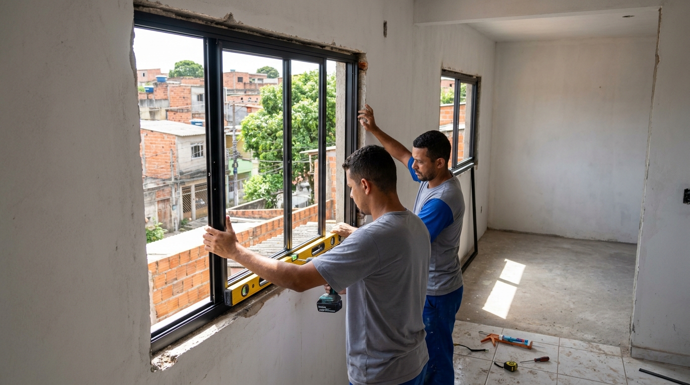 Esquadria de alumínio em obra em Manaus-AM